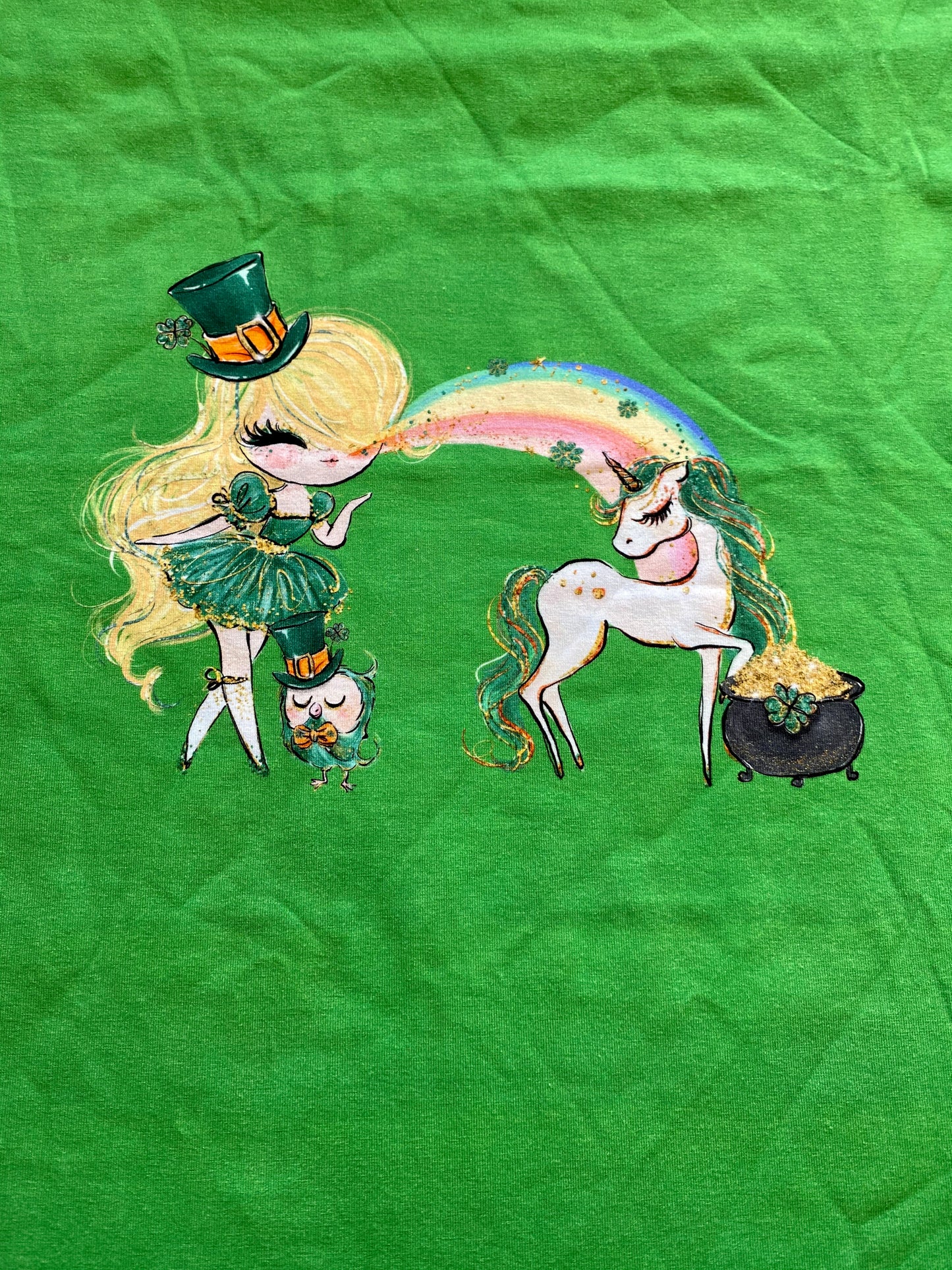 St.patricks day girl, unicorn and owl CL Child panel
