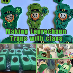 Making leprechaun traps with First Grade class