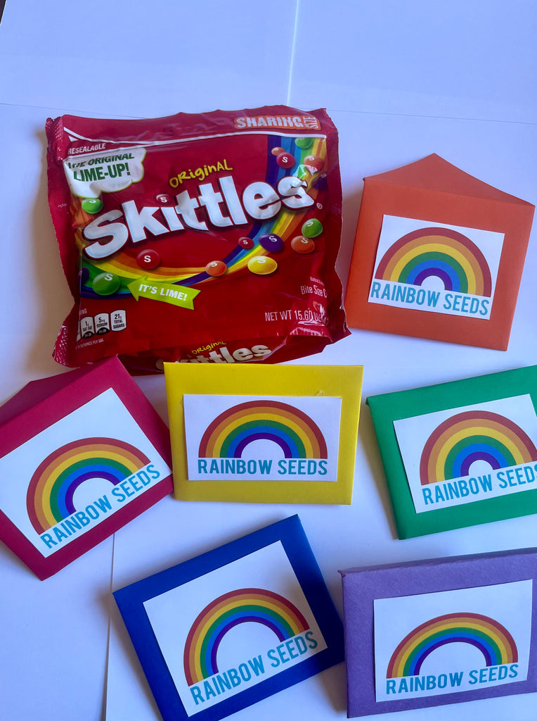 Rainbow Seed Packets - Skittles in homemade origami packet