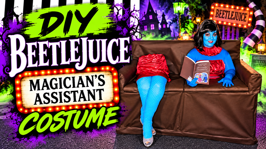 DIY sawed in half costume of the Beetlejuice Magician's Assistant