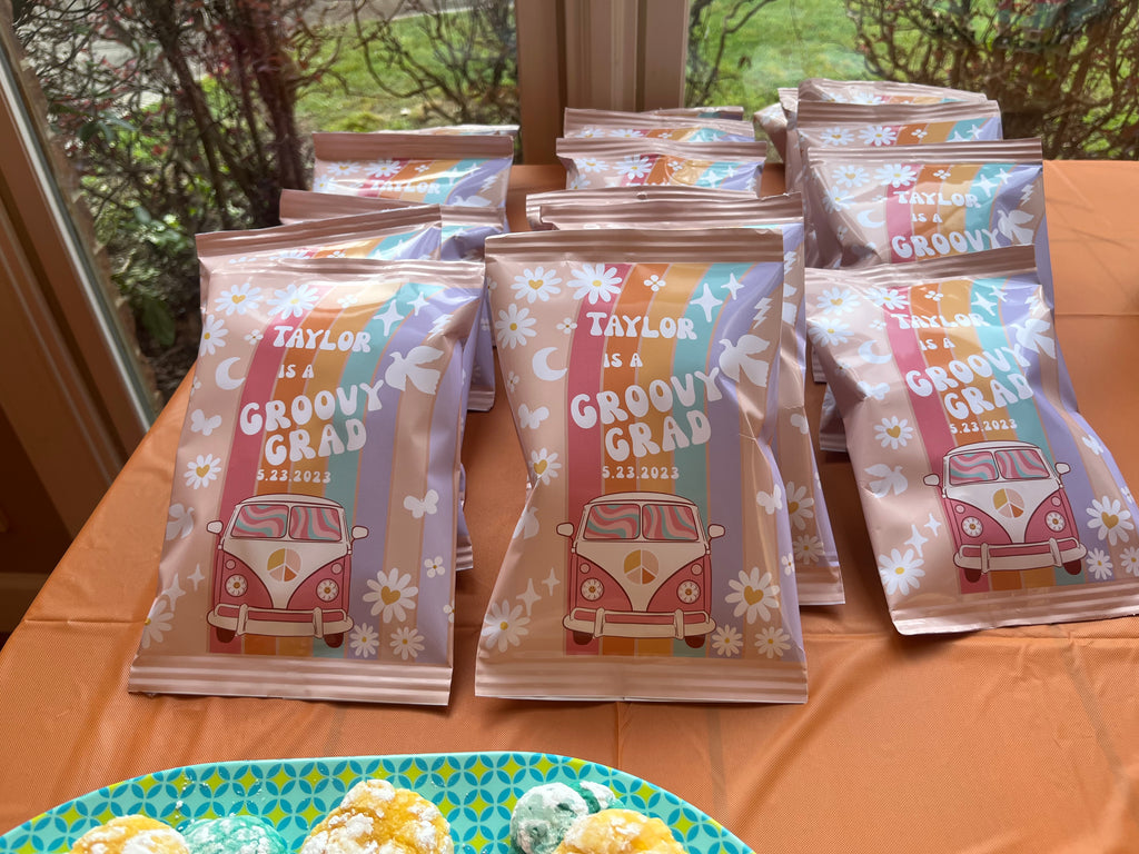 DIY Custom Chip Bags for Groovy Grad Party