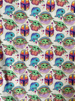 White Mando Baby Yoda and Mandalorian Woven tumbler cut