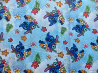 Stitch and Scrump blue tropical flowers woven tumbler cut
