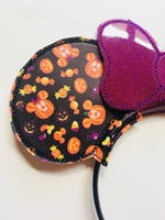 Mickey and Minnie halloween themed ears headband custom embroidered pumpkin mickey mouse ears head band